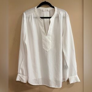 Elegant Off-White Split-Neck Long-Sleeve Blouse size 12